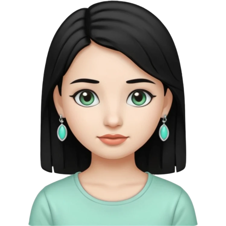 A girl emoji wearing  silver colour jhumka and light mint green colour tshirt with dark black hair emoji