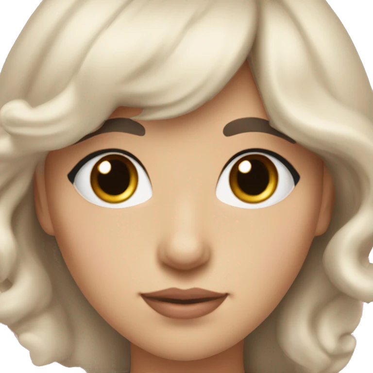 White woman with long black curly hair and bangs and dark brown eyes, wearing a pastel pink dress emoji