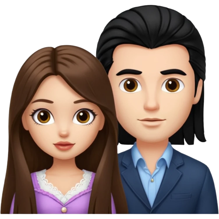a pretty fair bratz girl with long brown hair and handsome white man with black hair emoji