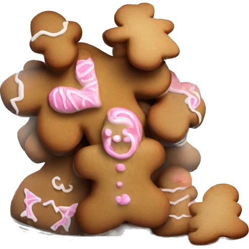 Realistic glass cookie jar with light pink lid full of gingerbread cookies isolated.  emoji
