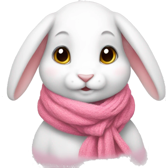 white rabbit cute wears pink scarf emoji