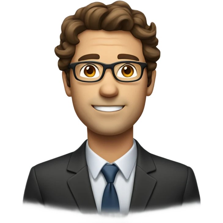 business man with wavy brown hair, square glasses, no facial hair, thin lip emoji