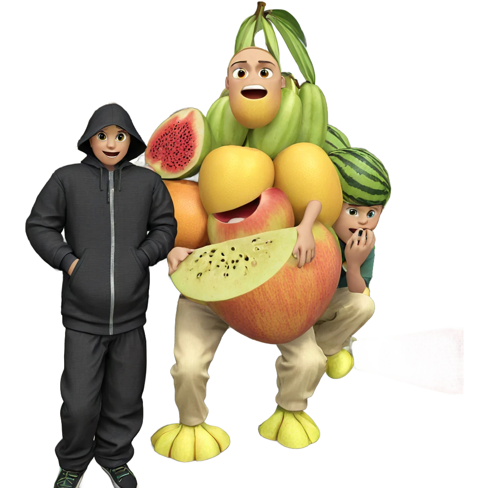 boys enjoying outdoors with fruit emoji
