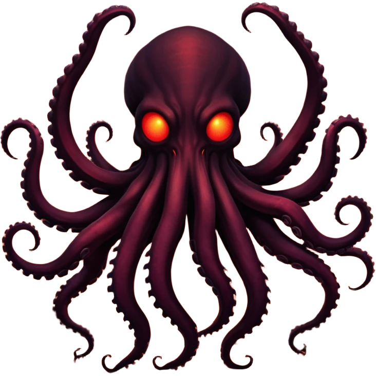 Large dark silhouette of a monster with multiple tentacles against a glowing red sky. emoji