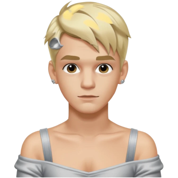 Aaron Carter with blonde hair, silver off-shoulder shirt emoji