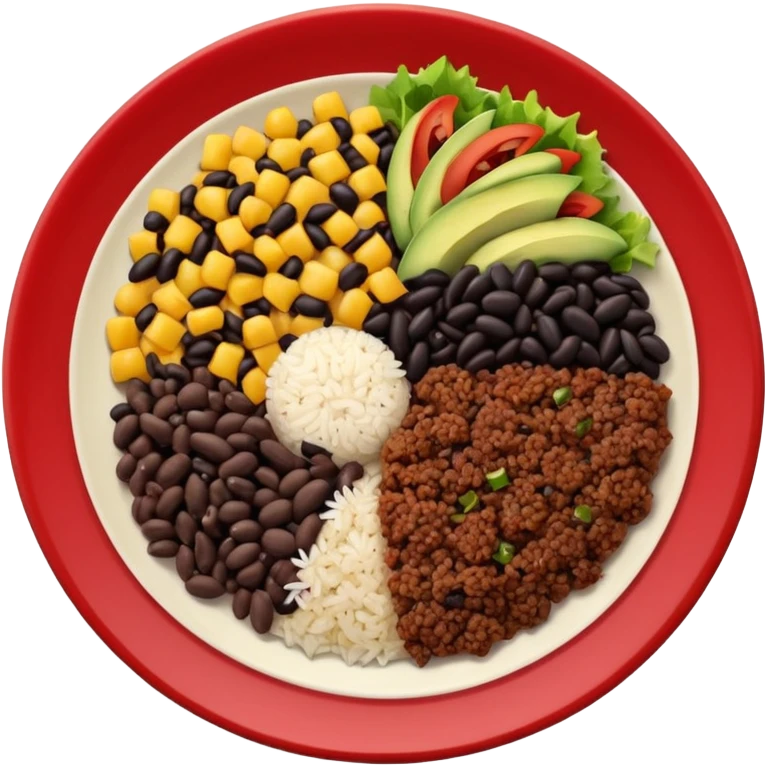 Food plate with rice, beans, minced meat and salad emoji
