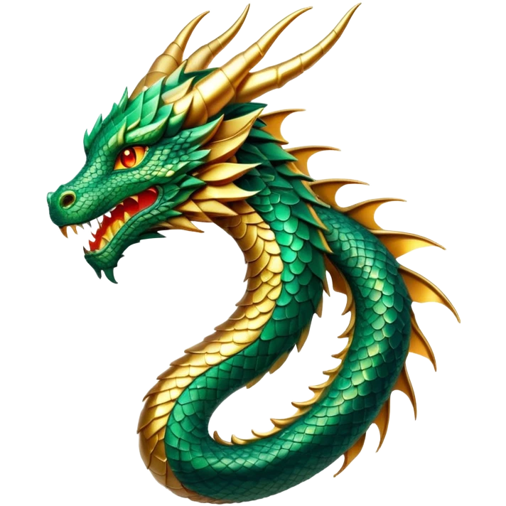 cinematic-noble-dragon-portrait-emoji,-poised-and-majestic,-with-a-sinuous,-elongated-body-covered-in-intricately-detailed,-shimmering-scales-in-hues-of-emerald-and-gold,-and-piercing,-fiery-eyes-that-reflect-ancient-wisdom; Breathing fire emoji