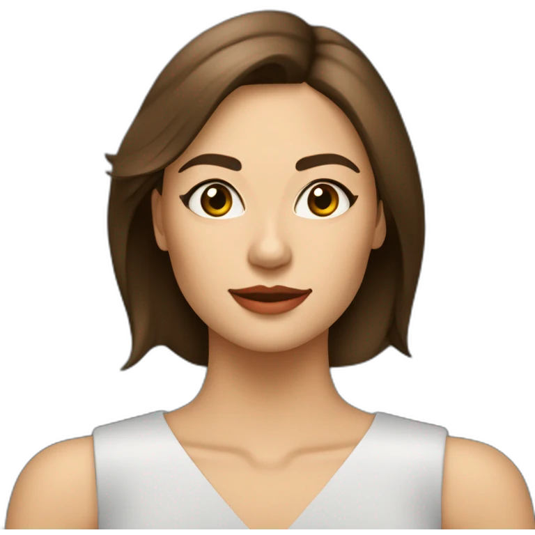 Femme coupe carré brune blanche de peau yeux noisette visage mi rond mi triangulaire air attendrissant emoji
