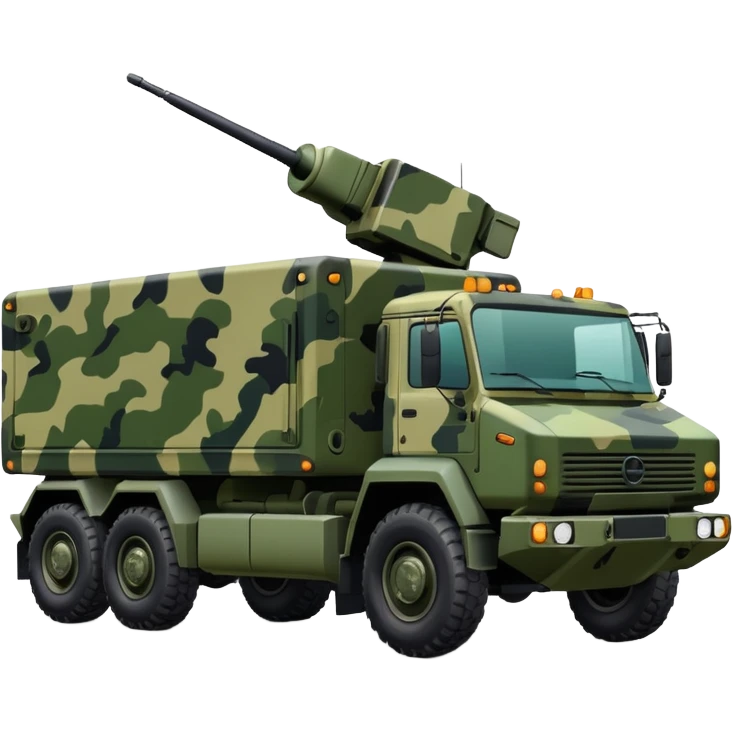 A truck in camouflage green with a realistic electronic warfare system emoji