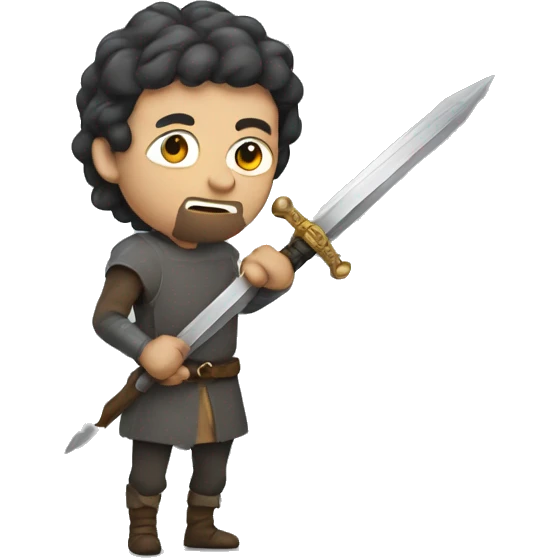 Man with top holding a medieval sword emoji