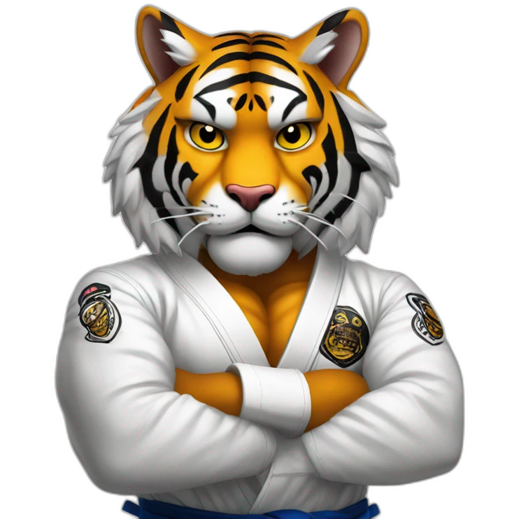 Tiger with evil face   jiu jitsu with his arms crossed emoji