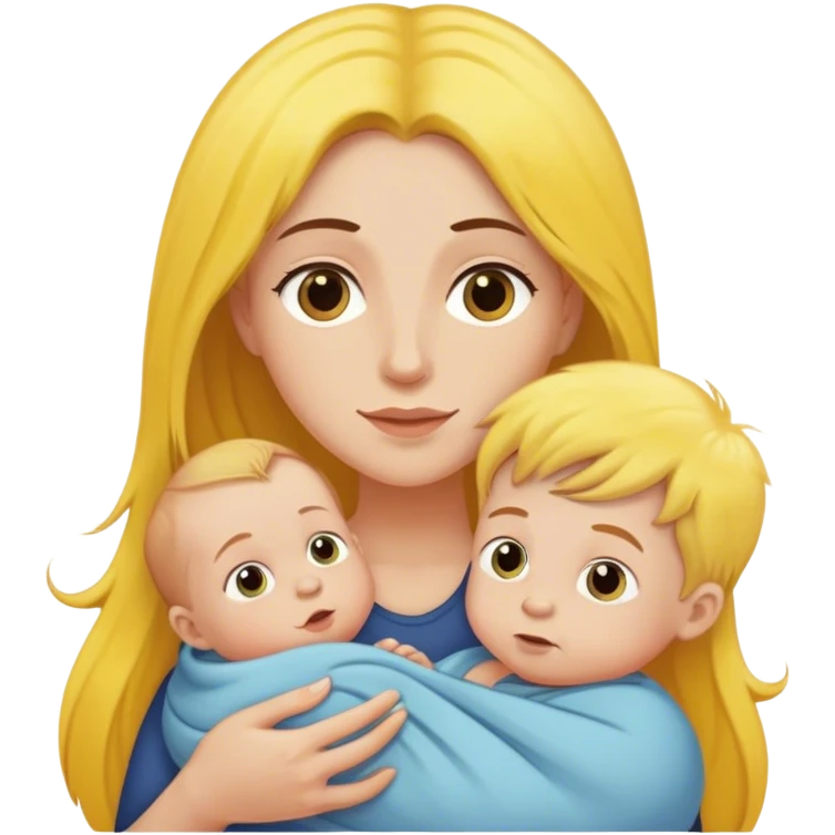 mom with long brown hair holding boy baby with yellow hair emoji