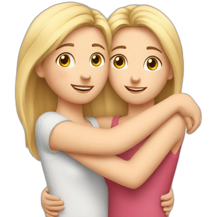 Hug two Caucasian girlfriends emoji