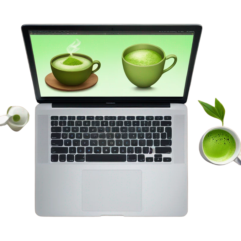 Macbook and cap of matcha emoji