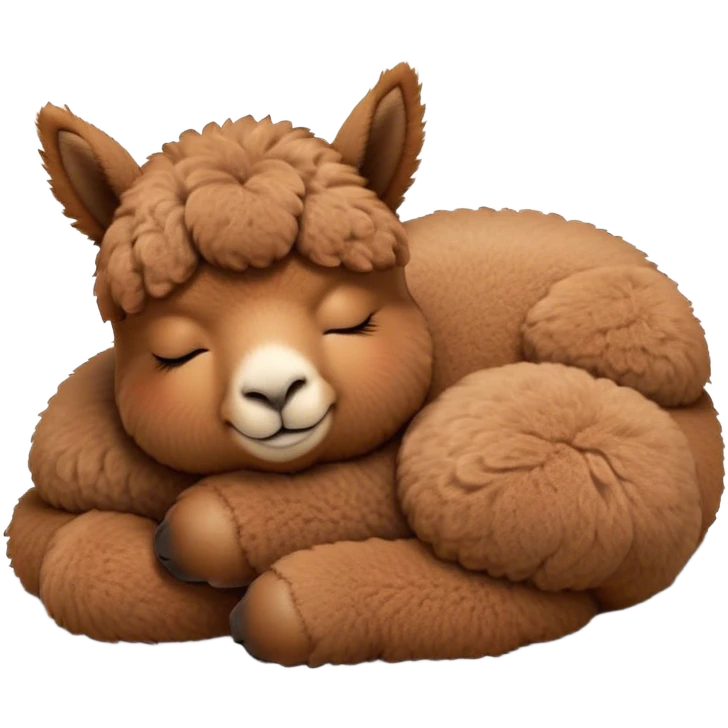 Meme-Worthy Cute Sleeping Brown Alpaca Portrait Emoji, Head resting peacefully with a contented smile, showcasing a delightfully sturdy build and a luxuriously soft brown fleece, eyes shut in a serene nap, Simplified yet hilariously adorable features, highly detailed, glowing with a soft, drowsy light, high shine, relaxed and utterly lovable, stylized with an air of playful laziness, bright and heartwarming, soft glowing outline, capturing the essence of a comically sleepy alpaca, so meme-worthy it feels like it could instantly become the next viral sensation of adorable slumber! emoji