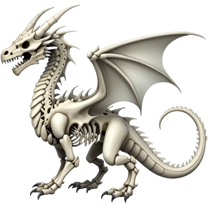 An epic shiny cool edgy skeletal bone dragon, full body emoji