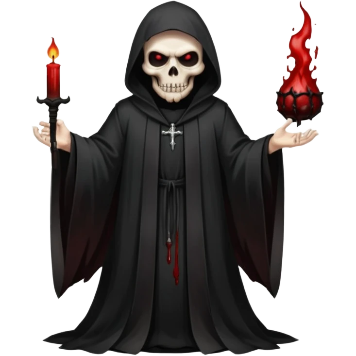 A preacher who's actually a demon.... but Noone knows it yet, in the style of your bleeding skull art. Dark gritty and menacing art style. full body emoji