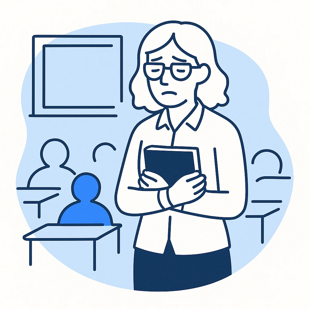 exhausted teacher in a bustling classroom emoji