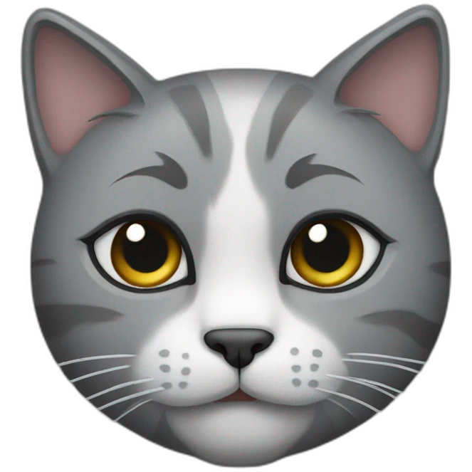 There is a grey cat face on love. emoji