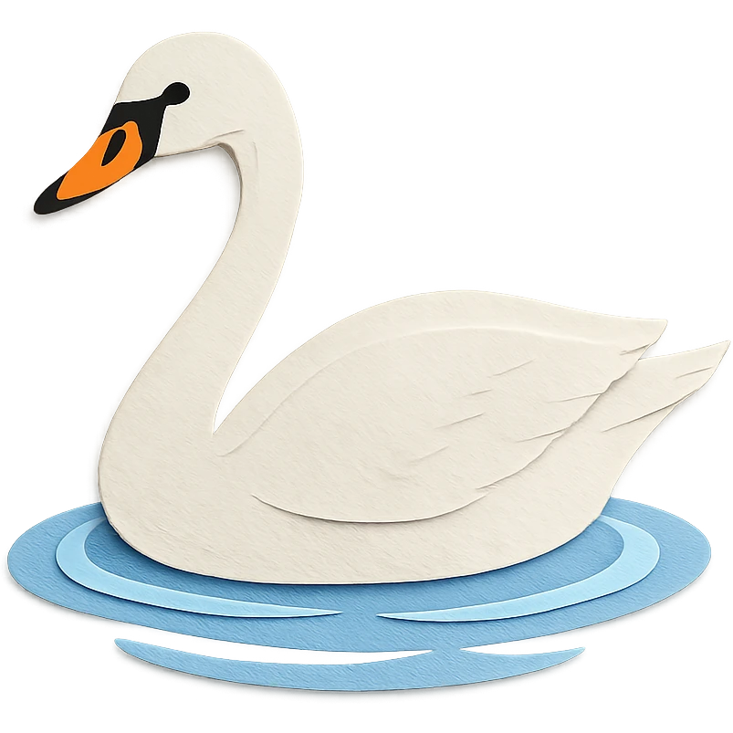 tundra swan in water, paper craft style, multiple visible paper layers, elegant neck curve, white plumage, gentle blue ripples emoji