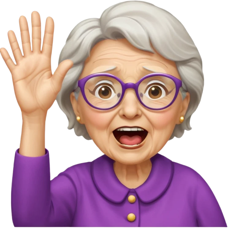 An old lady with big glasses, waving her arms while yelling encouragement. emoji