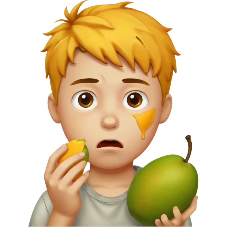 Boy eating mangoes, disgusted emoji