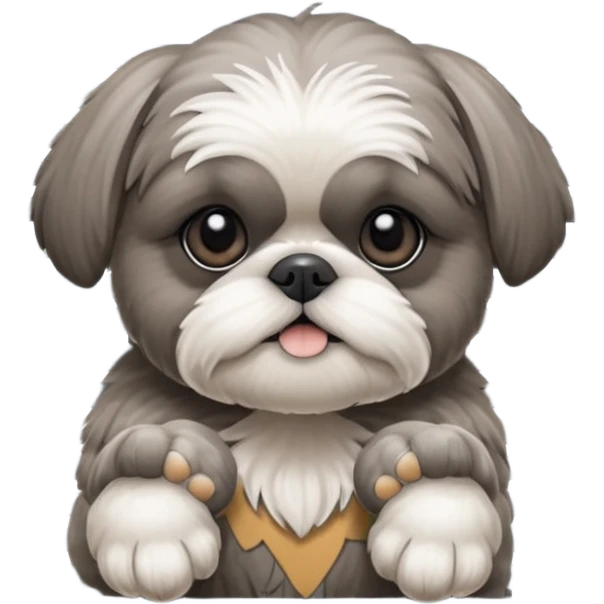 cute all grey shih tzu peeking through window blinds with one paw holding down the shade behind the shade emoji