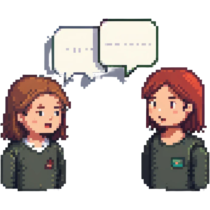 two people having a conversation, each with a speech bubble in a different language emoji