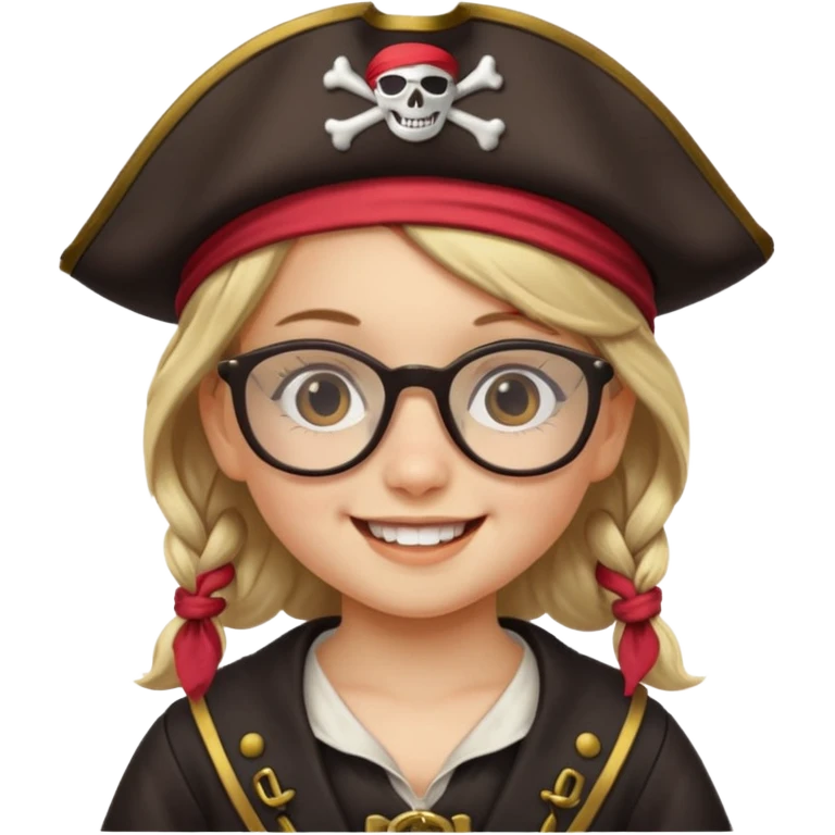 kid girl with pirate costume wearing glasses emoji