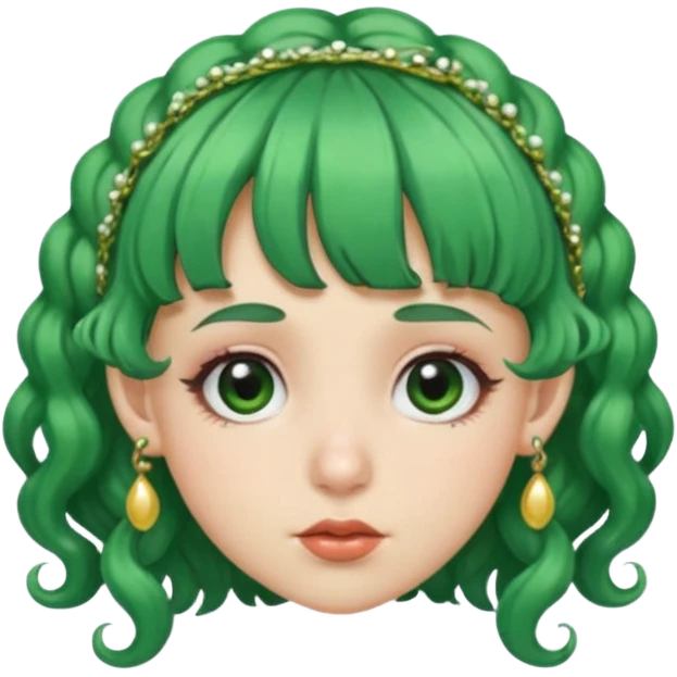 green curly  haired with hair bangs big head accessory big nose mid size ear old piercing  emoji