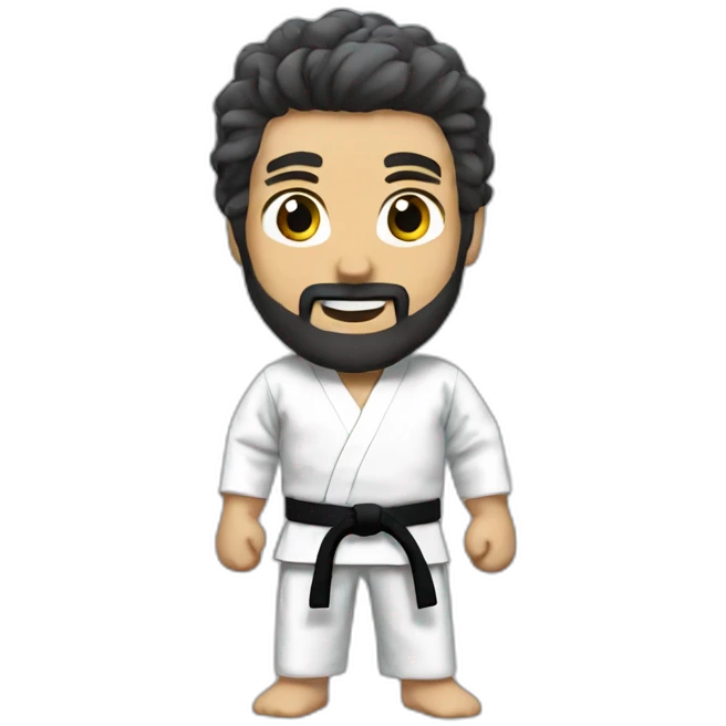 Karate blue belt with gi wi hair and beard emoji