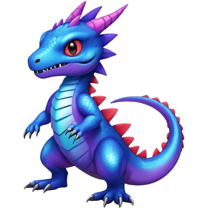 Cute Shiny furry iridescent cyan indigo blue violet gradients Guilmon-Salandit-Fakémon-hybrid-creature (full body)  emoji