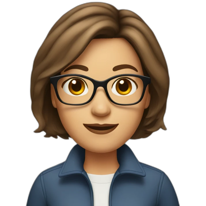 42 year old woman Bob haircut brown hair glasses emoji