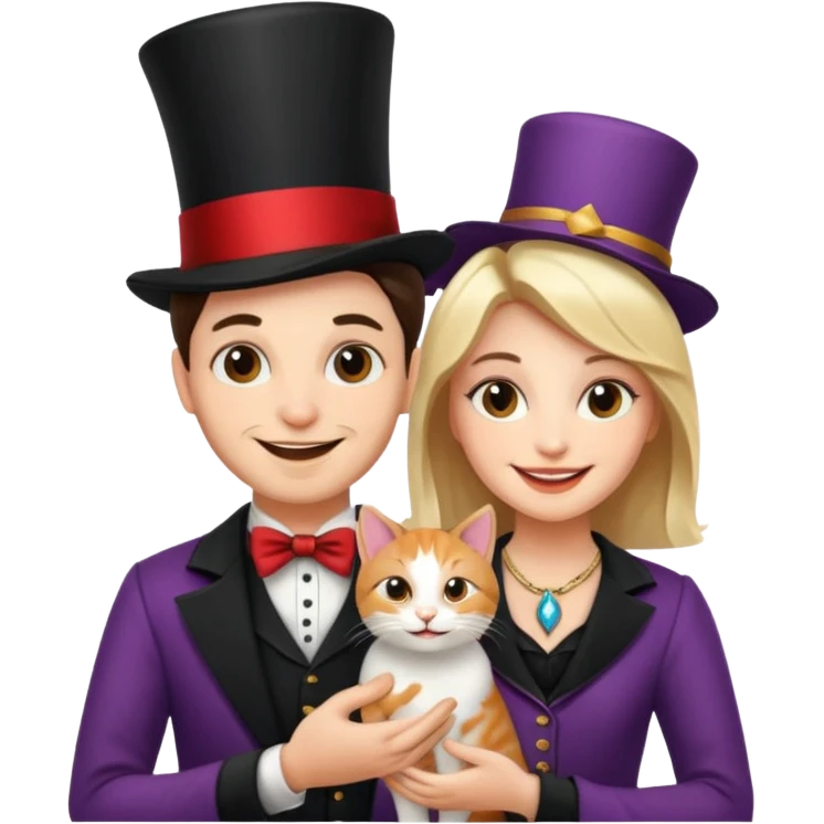 magician couple and their pet cat emoji