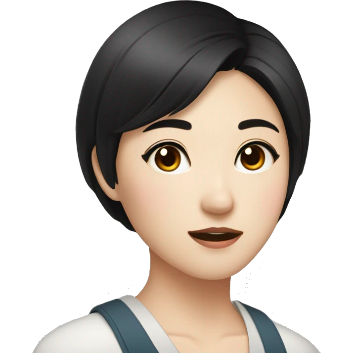 fermer korean girl short black hair sharp jawline, attractive emoji