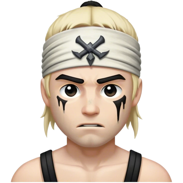 A battle-worn warrior with a black headband, sweat and dirt streaked across his pale skin emoji