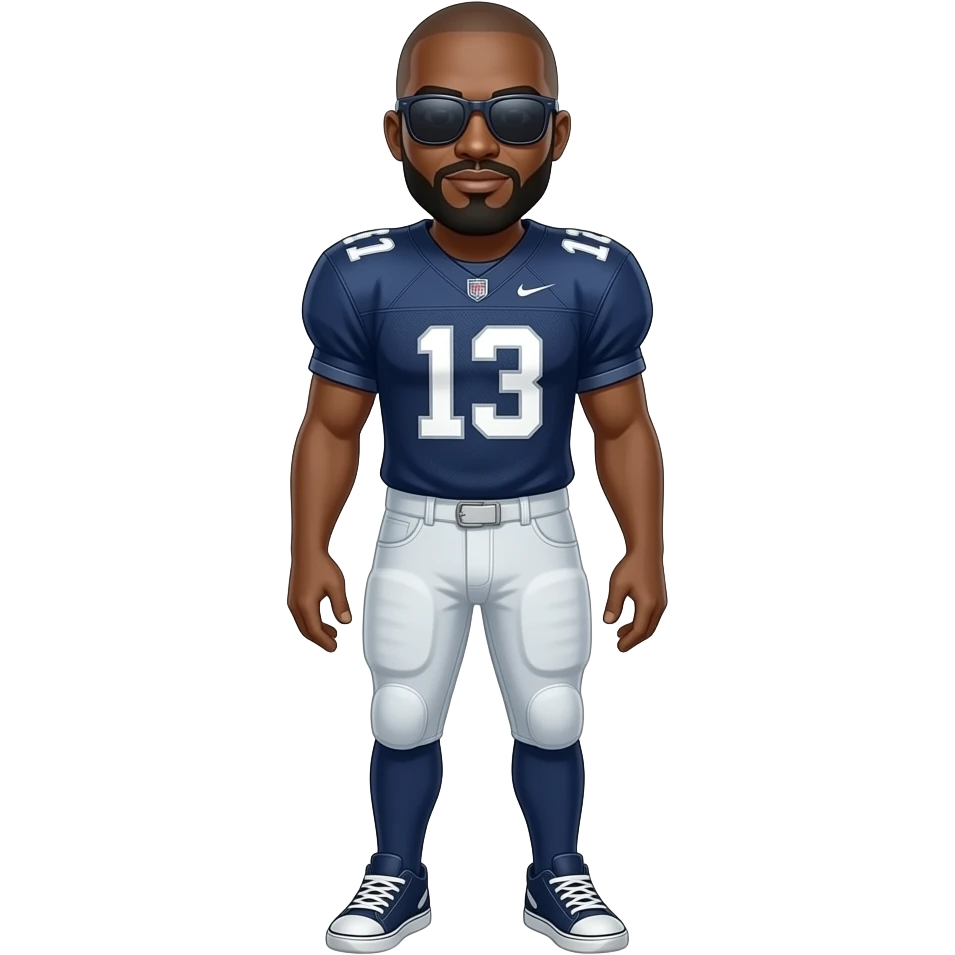 A bald black and a beard in shades with a football jersey with whole body and normal cloths emoji