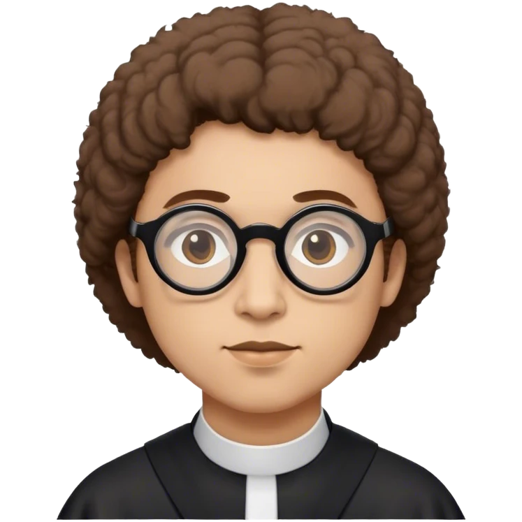 A male nun with brown fluffy hair and black circle glasses emoji