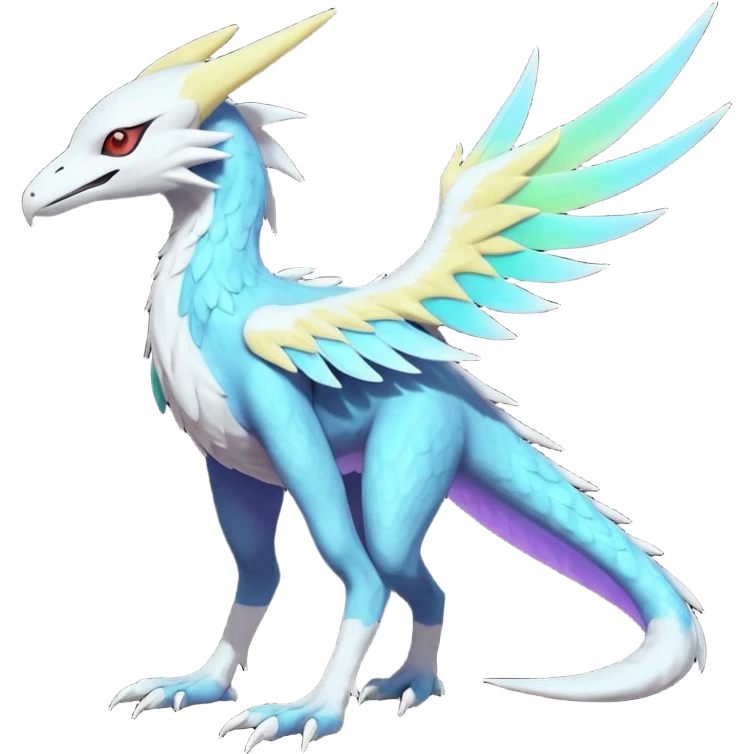 Colorful scaly flurry iridescent shiny bioluminescent translucent luminescent neon pastel edgy cool bright pale dark edgy Latias-Sergal-Vernid-Lombax-Renamon-Zeraora-Bastet-Fakémon-hybrid-fusion-creature, full body emoji