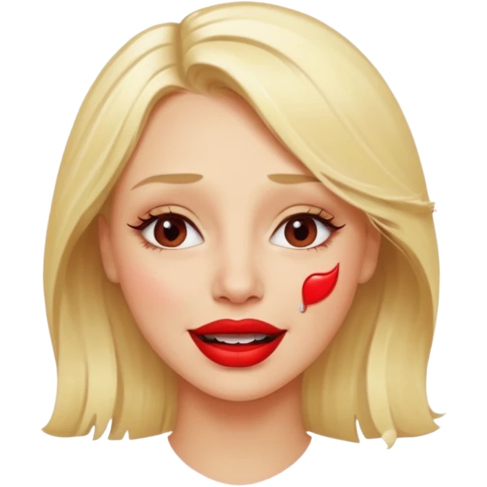 blonde having crying tears from hard laughter. really happy in general, happy eyes. red lipstick emoji