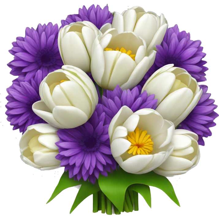 Bouquet of white tulips and purple chrysanthemums emoji