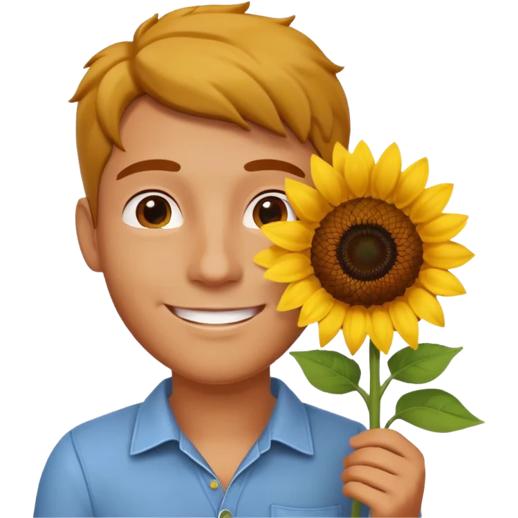 man holding a sunflower portrait, head and shoulders only, gentle smile, sunflower visible in hand, warm positive vibe, 3D cartoon style, mobile game icon style, clean background, no text, no watermark
 emoji