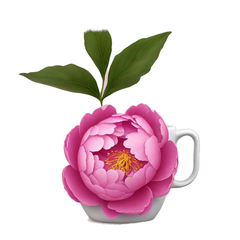 simple pink peony with a coffee mug emoji