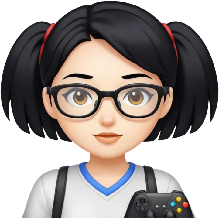gamer girl with black hair and glasses emoji