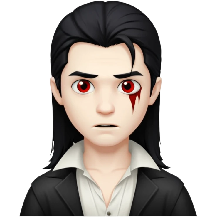 vanpire boy with long hair and scars on face with white shirt emoji
