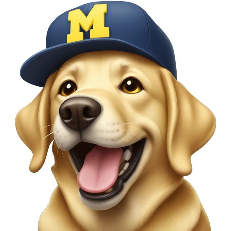 Lab dog smiling with golden teeth and a Michigan hat emoji