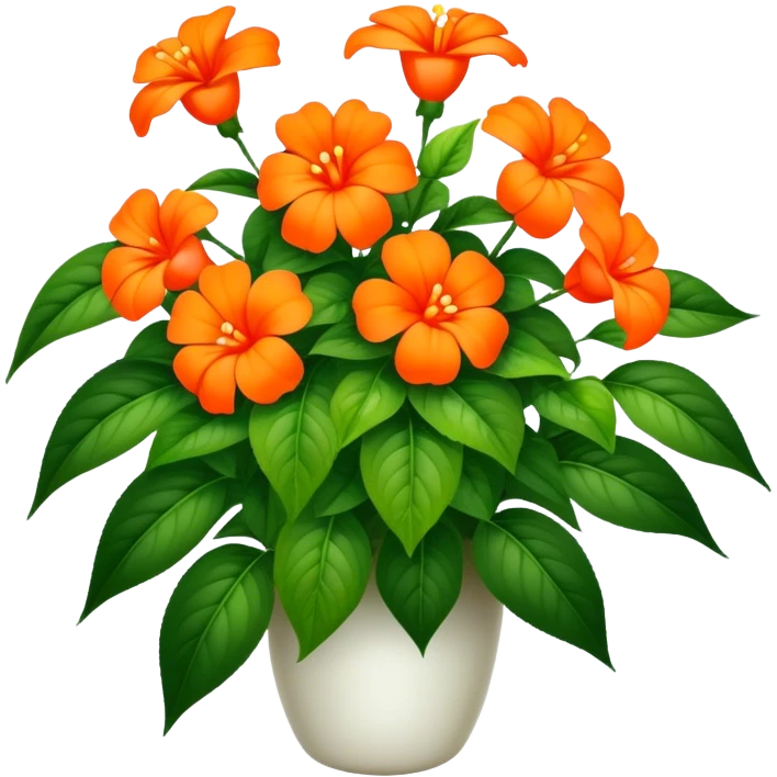 big bouquet Orange Impatiens, luxuriant, stem, leaf emoji