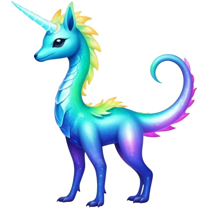 Shiny Exotic Nebulae Colorful Neon-colored Glittery Ethereal Sparkly Iridescent Amaura-Aurorus-Fakémon-hybrid-creature (full body)  emoji