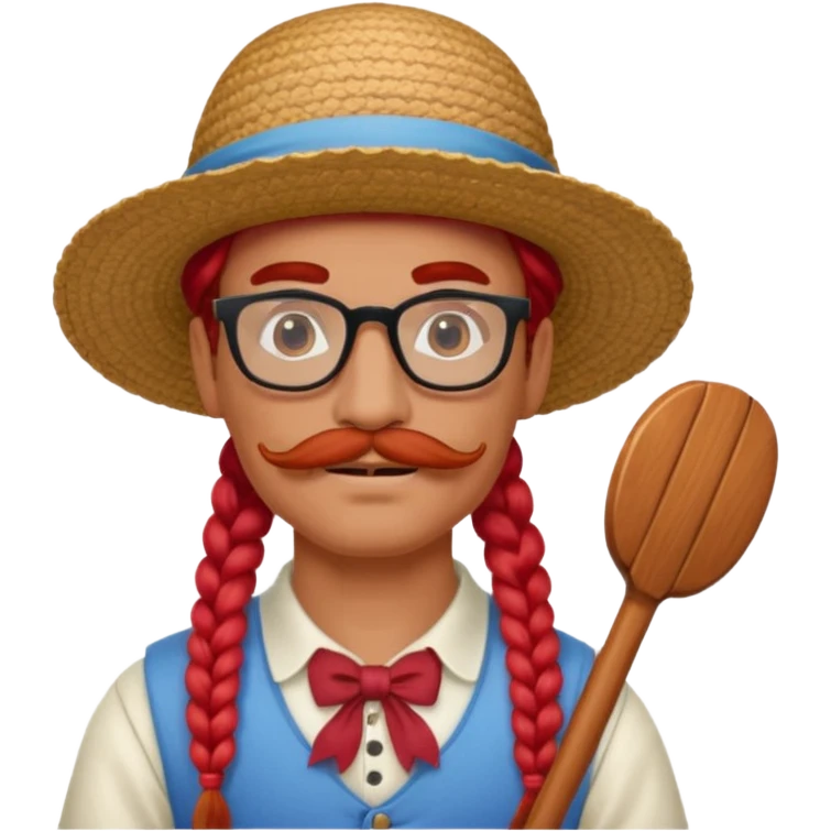 venice gondolier with long red braided hair, iconic hat, normal glassess and red mustache emoji