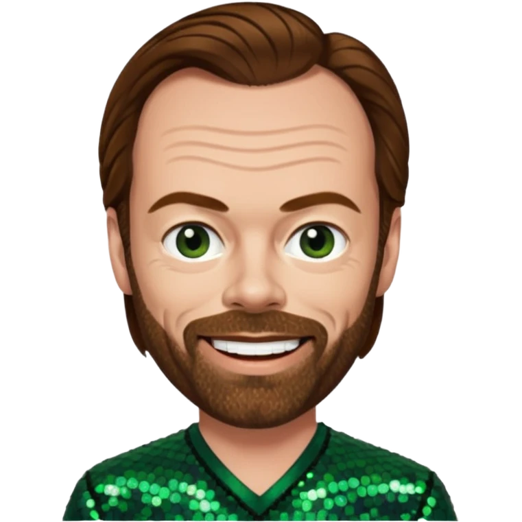 Hugo Weaving with brown hair, dark green sequin outfit emoji